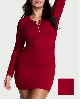 PINK Victoria's Secret Red Ribbed Henley Mini Dress